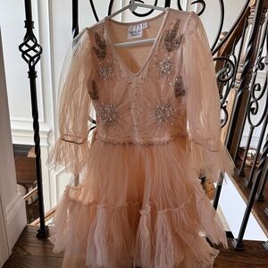 Ooh! La, La! Couture Blush-Beige Embellished V-Neck Dress